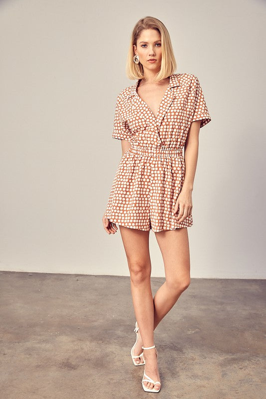 Collared Overlap Polka Dot Romper