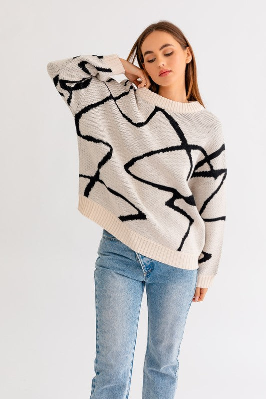 Abstract Pattern Oversized Sweater Top