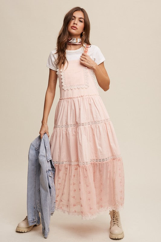 Laced and Tiered Overall Maxi Dress