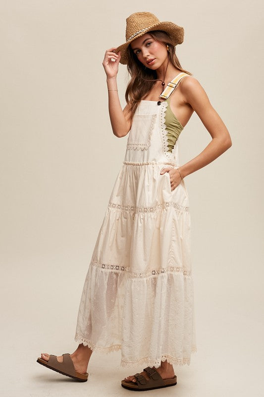 Laced and Tiered Overall Maxi Dress