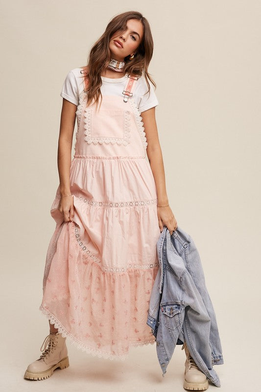 Laced and Tiered Overall Maxi Dress