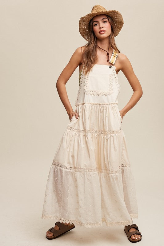 Laced and Tiered Overall Maxi Dress