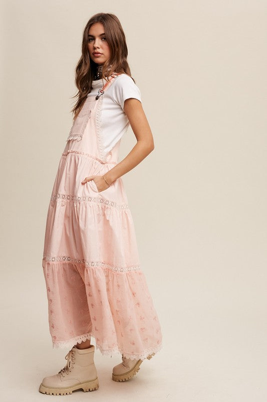 Laced and Tiered Overall Maxi Dress