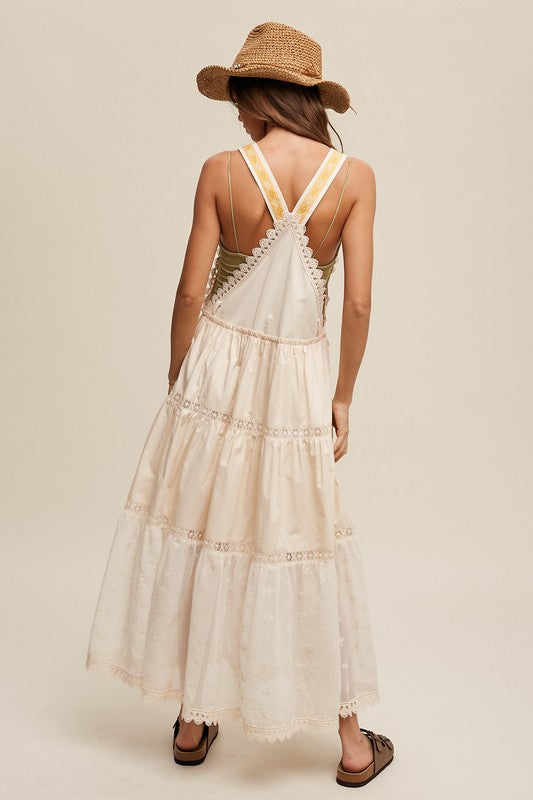 Laced and Tiered Overall Maxi Dress