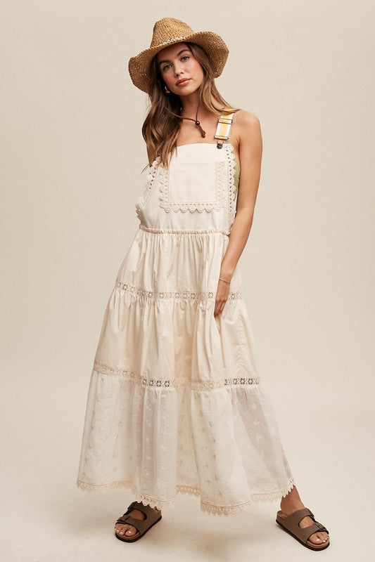 Laced and Tiered Overall Maxi Dress