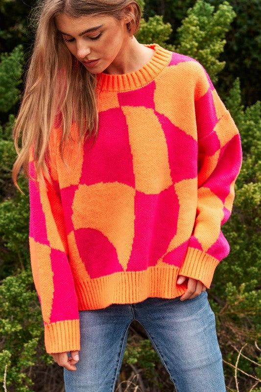 
                  
                    Suéter de punto con cuello de pullover Multi Geo Checker
                  
                