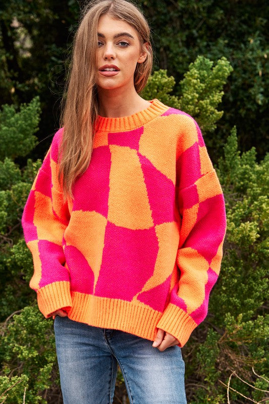 
                  
                    Suéter de punto con cuello de pullover Multi Geo Checker
                  
                