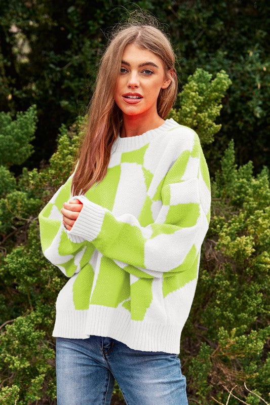 
                  
                    Suéter de punto con cuello de pullover Multi Geo Checker
                  
                