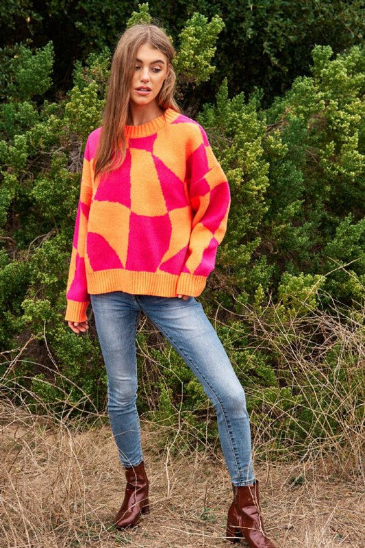 
                  
                    Suéter de punto con cuello de pullover Multi Geo Checker
                  
                