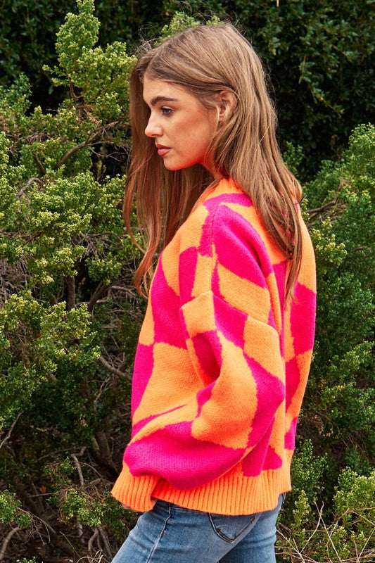 
                  
                    Suéter de punto con cuello de pullover Multi Geo Checker
                  
                