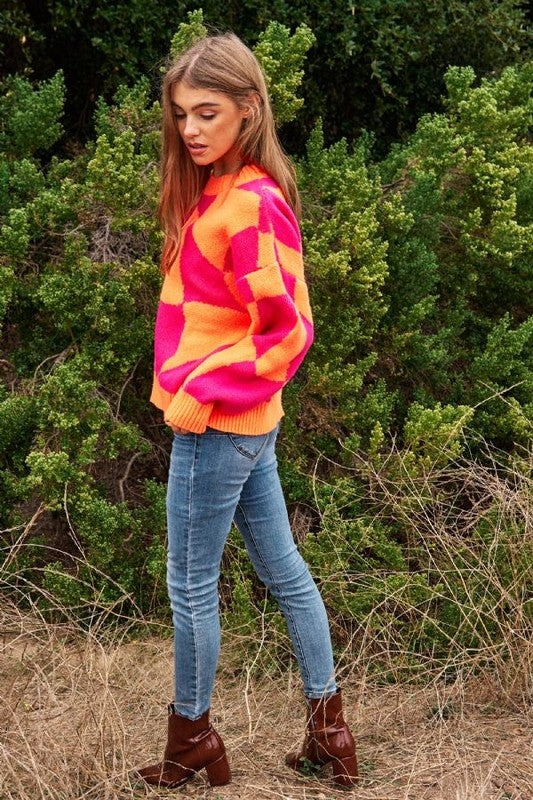 
                  
                    Suéter de punto con cuello de pullover Multi Geo Checker
                  
                